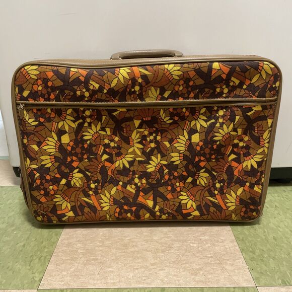 Vintage Retro Made In Japan Boho Floral Small Suitcase Travel Bag 60s 70s - Picture 1 of 16